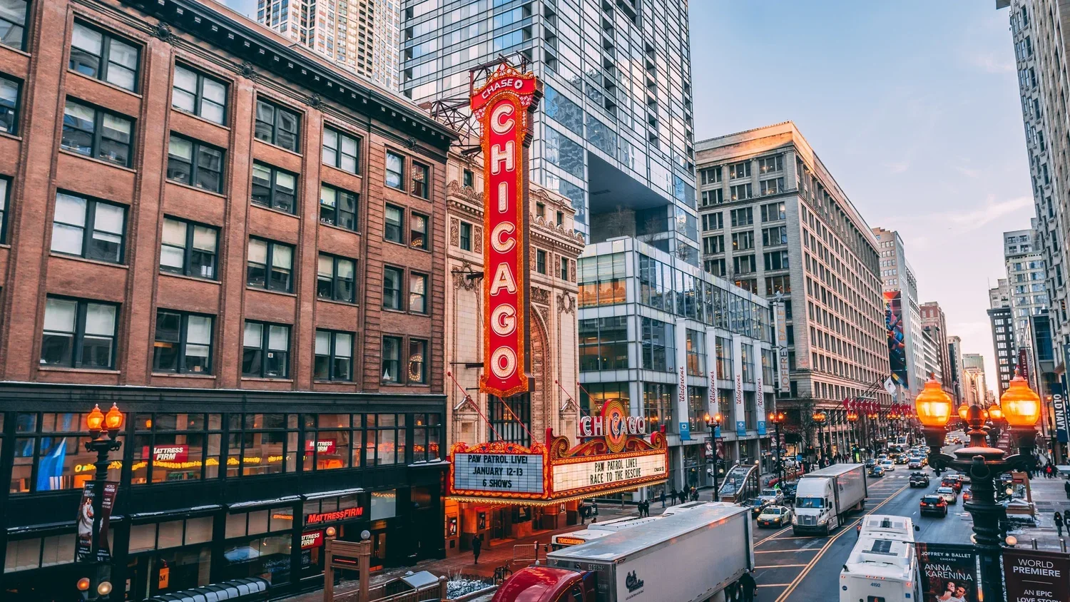 El letrero del Chicago Theatre, en el centro